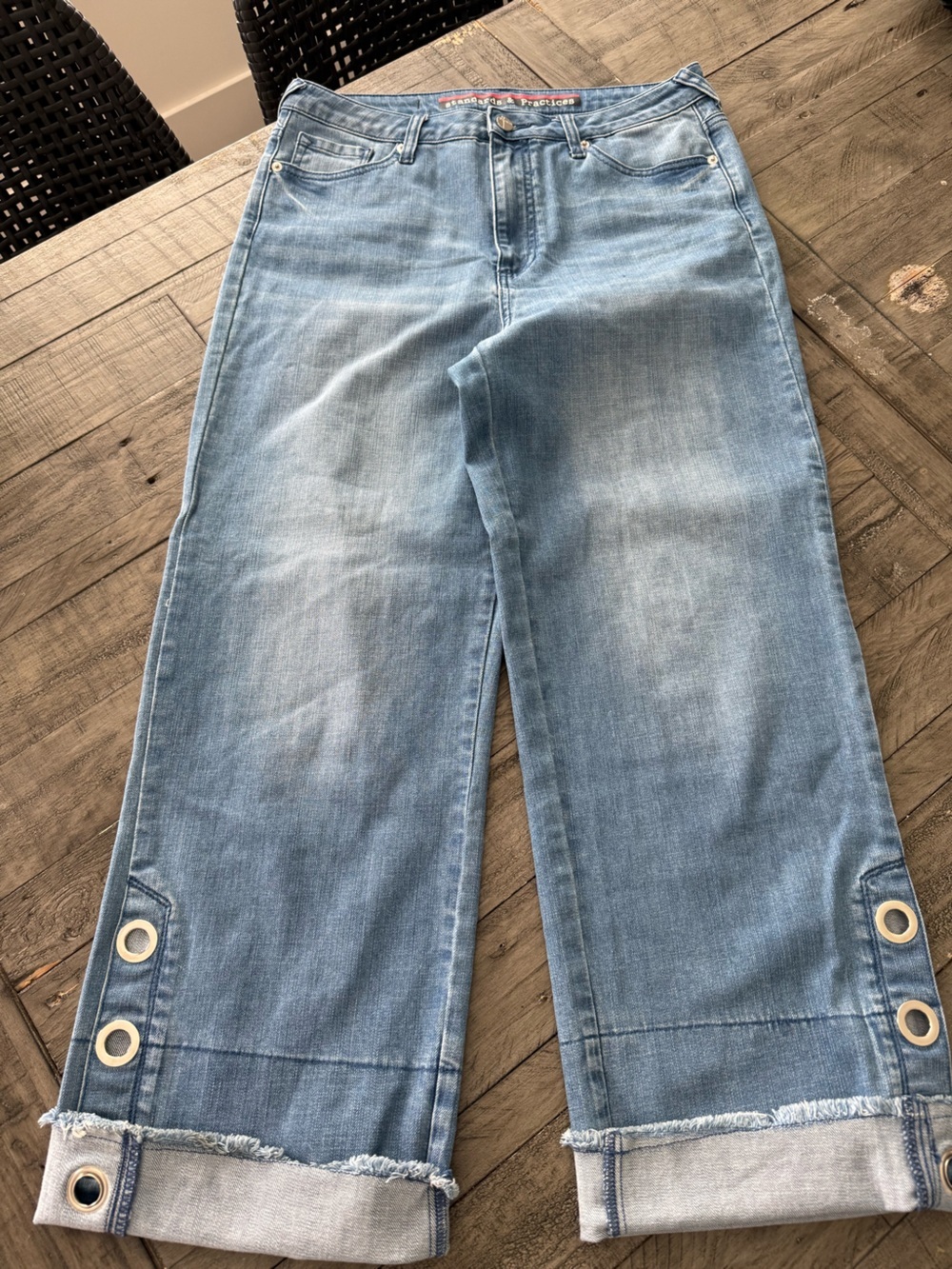 Standards & Practices Grommet + Wide Leg Cuffed Jeans, size 29.